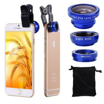 Лінзи для телефону (об'єктиви) 3 в 1 - FishEye, Super Wide, макро Selfie Cam Lens золотисті 00305 фото